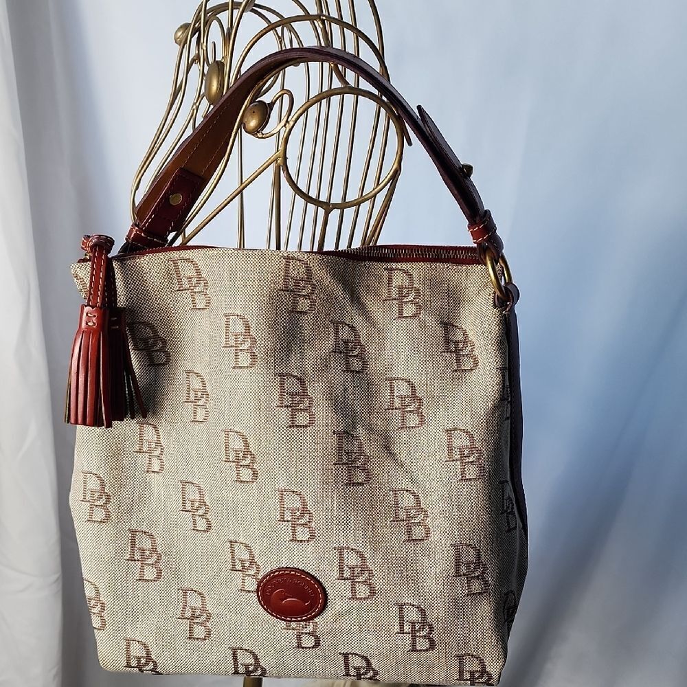 Dooney & Bourke Initial Shoulder Bag Red Accent Gold Tone Hardware Detail